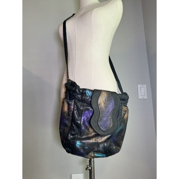 Vintage 1980s FANCY NANCY Painted Abstract Crossbody Purse Graffiti Artsy Black - Picture 9 of 12